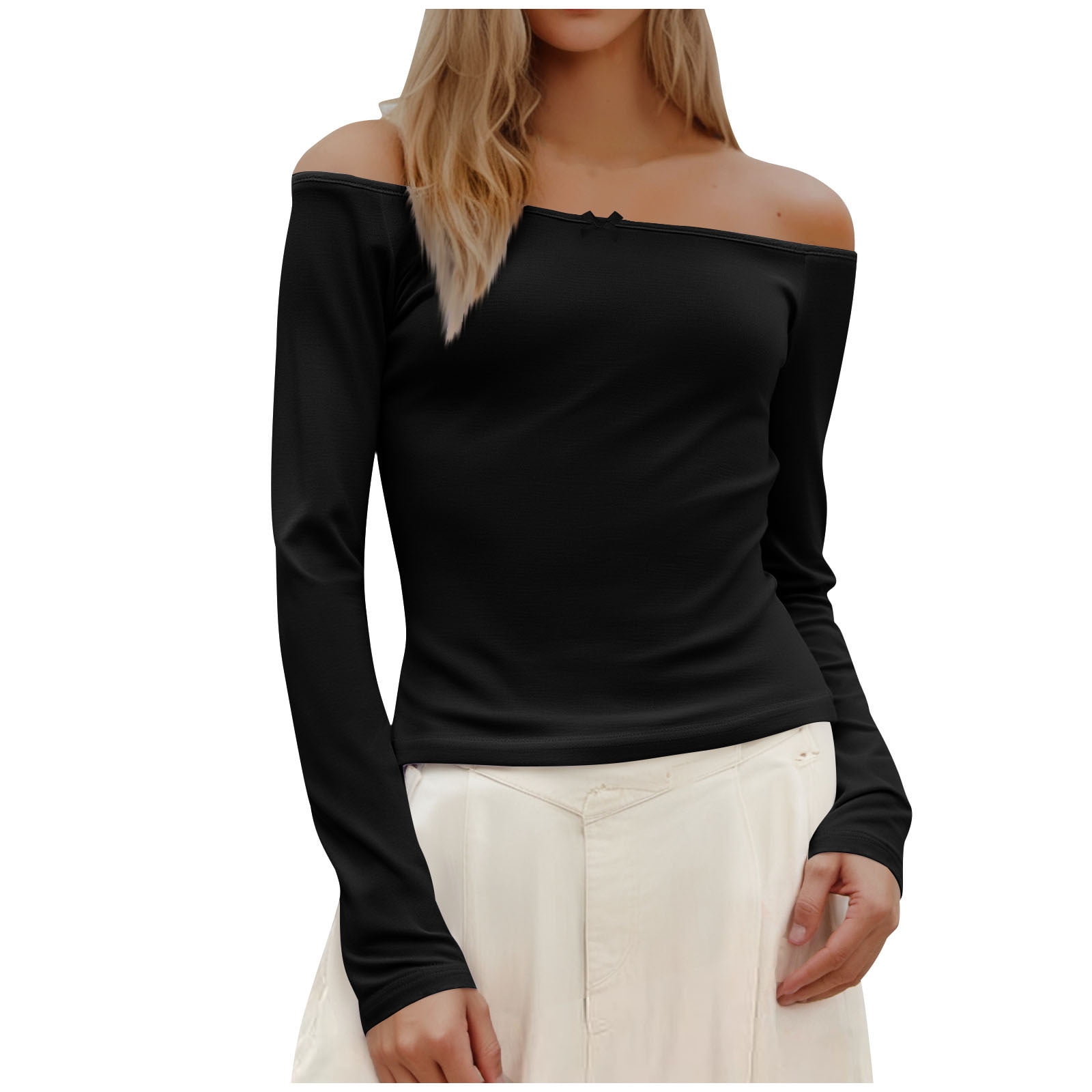 CHUMUD Women Off Shoulder Tops Long Sleeve Blouses Slim Fitted Top Lace — free download