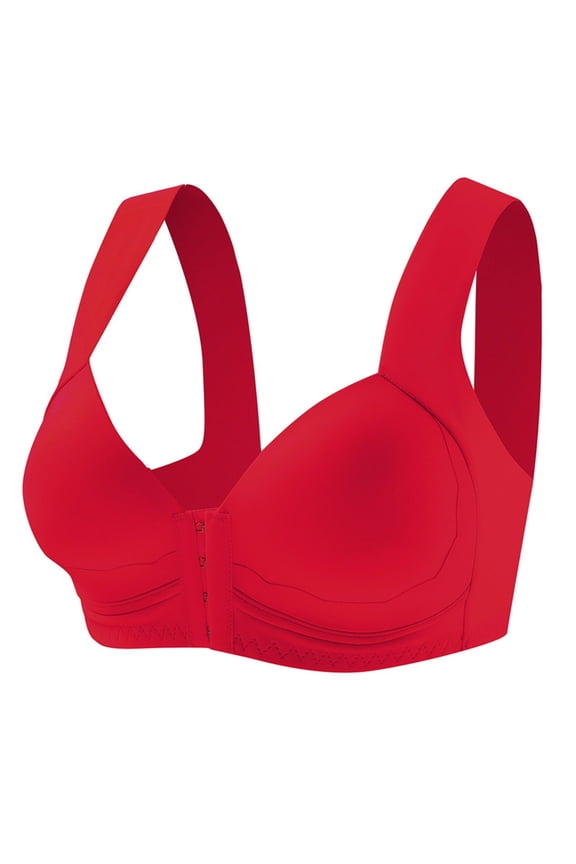 Women Plus Size Front Closure Seamless Sports Bra Wireless T-Shirt Bra with Adjustable Lift, Side Support & Low Back