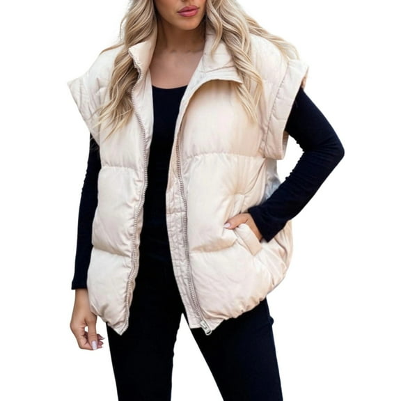CHUMUD Women Puffer Vest Lightweight Stand Collar Sleeveless Winter Warm Zip Up Padded Outerwear Jackets with Pockets S-XL