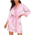 thumbnail image 1 of CHUMUD Women Robe 3/4 Sleeve Stripe Satin Sleepwear Short Luxury Kimono Soft Terry Cloth Bathrobe Comfortable Loungewear Nightwear, 1 of 9