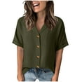 thumbnail image 1 of CHUMUD Women Short Sleeve Tops Button Down Shirts Loose Collared V Neck Tunics Summer Work Casual Business Blouses, 1 of 6