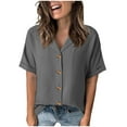 thumbnail image 1 of CHUMUD Women Short Sleeve Tops Button Down Shirts Loose Collared V Neck Tunics Summer Work Casual Business Blouses, 1 of 6