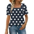 thumbnail image 1 of CHUMUD Women Short Sleeve Tops Polka Dots Square Neck Ruffle Trim Sleeve T Shirts Trendy Summer Loose Fit, 1 of 7