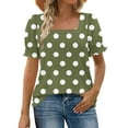 thumbnail image 1 of CHUMUD Women Short Sleeve Tops Polka Dots Square Neck Ruffle Trim Sleeve T Shirts Trendy Summer Loose Fit, 1 of 7