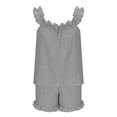 thumbnail image 1 of CHUMUD Women's 2 Piece Ruffled Pajama Set – Cute Pjs Sets Sleeveless Frill Strap Tank Top & Drawstring Ruffle Hem Shorts, Soft Loungewear Sleepwear, 1 of 7