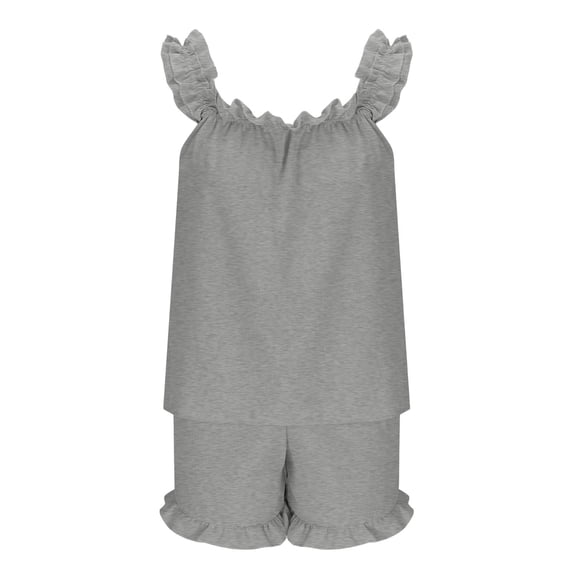 CHUMUD Women's 2 Piece Ruffled Pajama Set – Cute Pjs Sets Sleeveless Frill Strap Tank Top & Drawstring Ruffle Hem Shorts, Soft Loungewear Sleepwear
