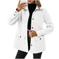thumbnail image 1 of CHUMUD Women's 2025 Winter Elegant Pea Coat Wool Blend Trench Coat with Pockets Lapel Long Sleeve Shacket Jackets for Casual Work Office, 1 of 6