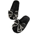 thumbnail image 1 of CHUMUD Women's Bow & Furry Slides - Plush Open-Toe Mules for Indoor Wear, Wide Fit Cozy Fall Winter Shoes, 1 of 9