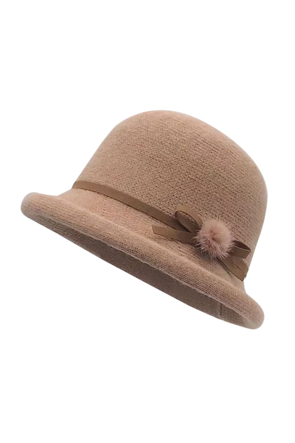 Women's British Style Hat Pillbox Church Wedding Winter Bow Curled Knitted Hat Elegance Ladies