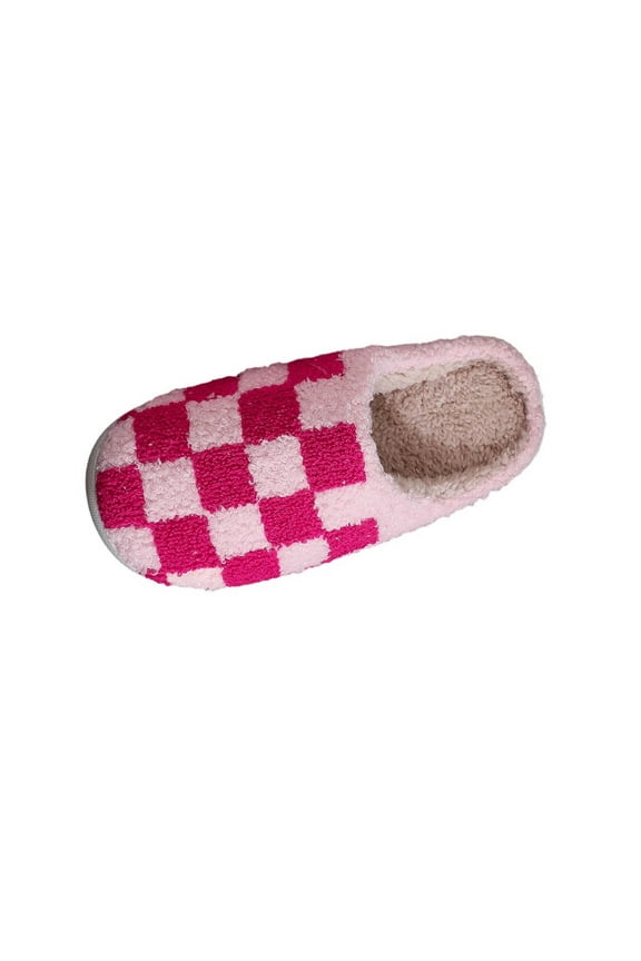 Women's Checkered Slippers - Funny, Fluffy House & Indoor Shoes - Memory Foam, Warm, Plush Bedroom Slippers for Winter