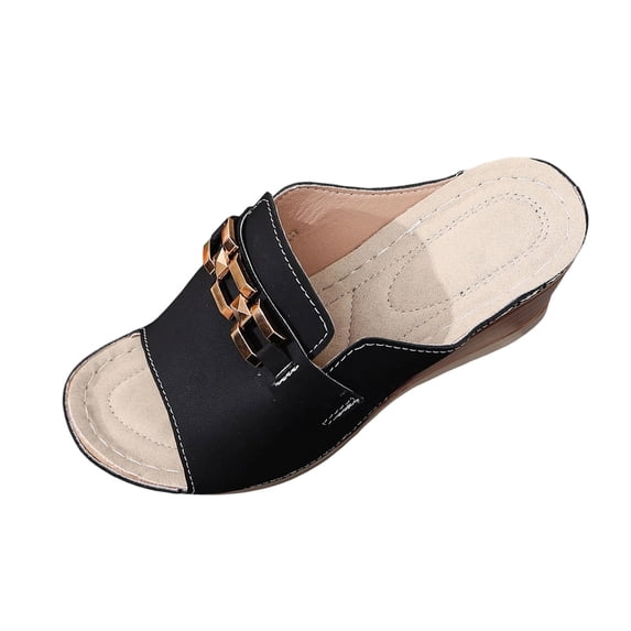 CHUMUD Women's Chic Platform Sandals with Metallic Buckle - Wedge Heel Open-Toe Slides, Trendy Wide Fit Beach Shoes for Spring Summer