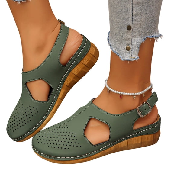 CHUMUD Women's Closed-Toe Platform Sandals - Adjustable Back Strap & Perforated Upper, Round-Toe Chunky Heel Beach Shoes for Summer