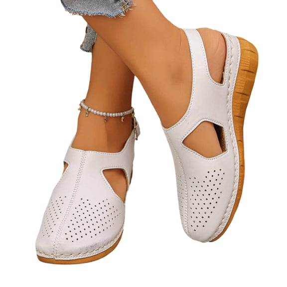 CHUMUD Women's Closed-Toe Platform Sandals - Adjustable Back Strap & Perforated Upper, Round-Toe Chunky Heel Beach Shoes for Summer