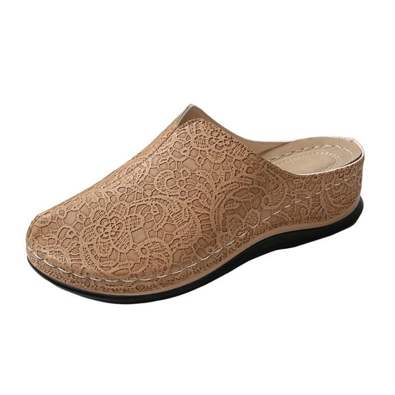 CHUMUD Women's Comfort Walking Mules - Slip-On Platform with Floral Embroidery, Soft Wedge Heel & Wide Fit for Casual Spring Summer