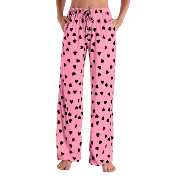 CHUMUD Women's Cute Heart Print Pj Pants Holiday Comfy Lounge Sleepwear Bottoms with Pockets & Drawstring, Valentine's Day Gift