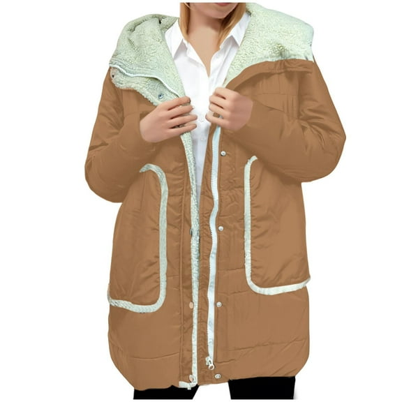 CHUMUD Women's Fleece Lined Parka Jacket Mid-Length Hooded Winter Outerwear Snap and Zip Front Warm Snow Parka Coat with Belt