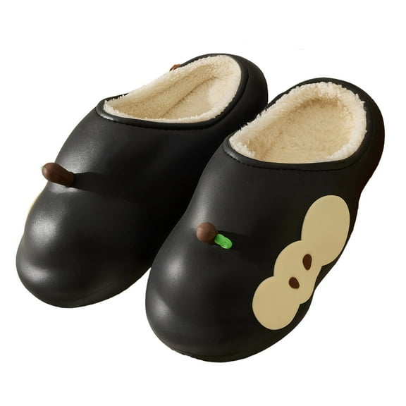 CHUMUD Women's Fur Lined Warm Fuzzy Slippers Cute Cartoon Apple Shape Winter Waterproof Anti-slip House Slippers Indoor Outdoor