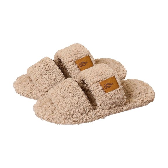 CHUMUD Women's Fuzzy Open-toe Slippers Soft Comfy Memory Foam Indoor House Shoes Washable Bedroom Shoes