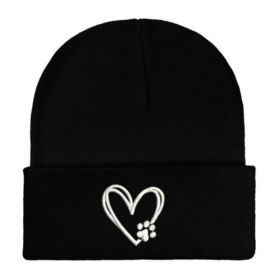 CHUMUD Women's Heart Paw Print Embroidery Hat Beanie Cute Soft Knitted Cap
