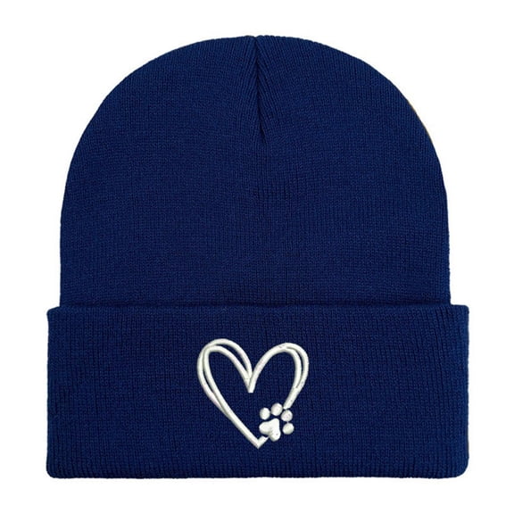 CHUMUD Women's Heart Paw Print Embroidery Hat Beanie Cute Soft Knitted Cap