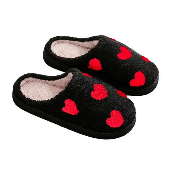 CHUMUD Women's Heart-shaped Print Fluffy Slippers - Warm, Cozy, Plush Fuzzy Cushion Slip-On House Slippers, Valentine's Day Gift