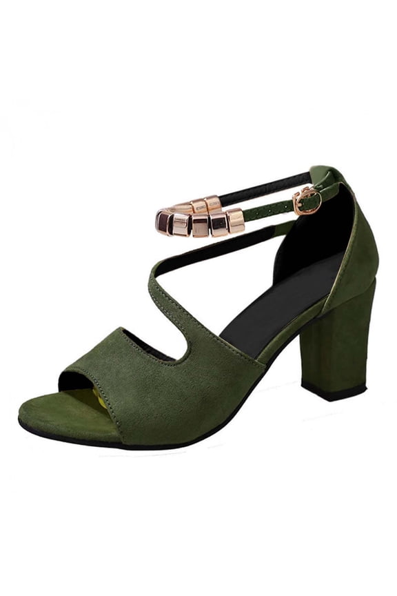 Women's Heel Sandals Peep Toe Slingback Ankle Strap Buckle Metallic Accent Dress Shoes