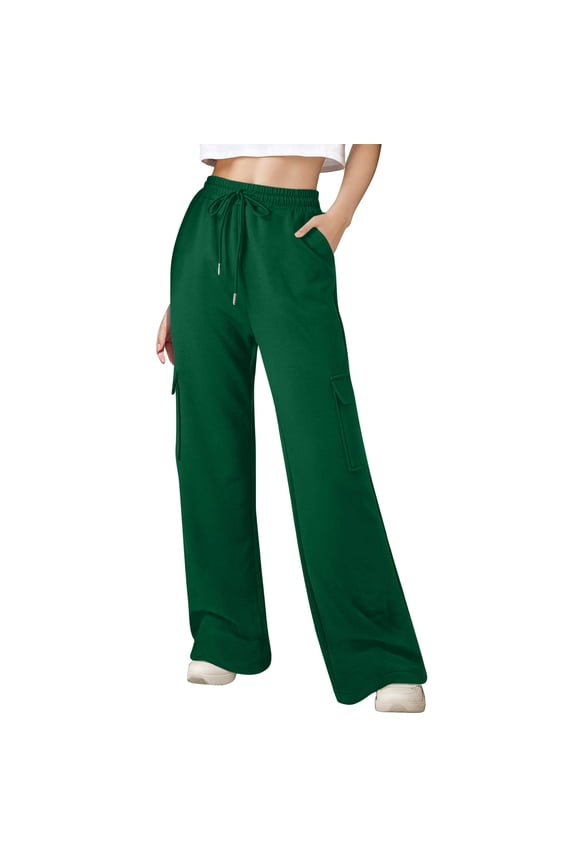 Women's High Waisted Drawstring Wide Leg Cargo Sweatpants 2025 Trendy Casual Baggy Joggers Pants with Pocket