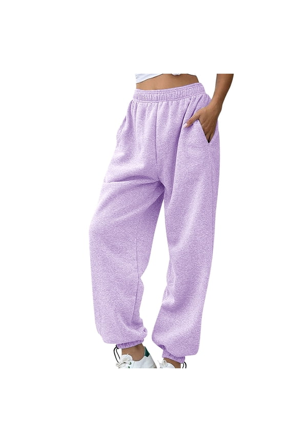 Women's High Waisted Sweatpants Pull on Fleece Jogger Pants Adjustable Bottom Cinched Leg Pants with 3-Pockets