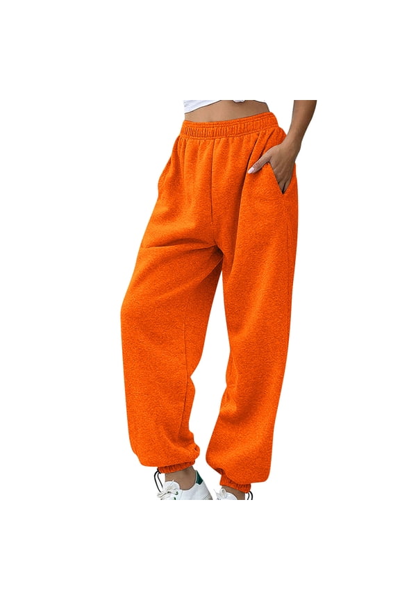 Women's High Waisted Sweatpants Pull on Fleece Jogger Pants Adjustable Bottom Cinched Leg Pants with 3-Pockets