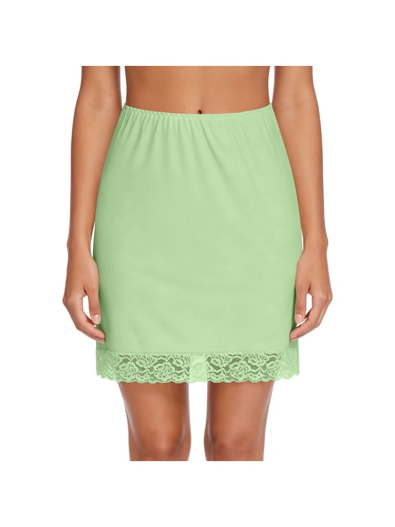 Women's Lace Trim Half Slip Side Slit Short Sleep Skirt Elastic Waist Breathable Loungewear, S-2XL
