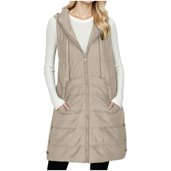CHUMUD Women's Long Quilted Puffer Vest Sleeveless Hooded Zi-up Padded Coats Winter Puffer Jacket Outwear with Pockets