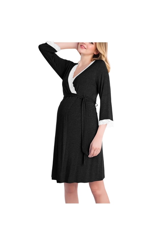 Women's Maternity Nursing Robe Pregnancy Breastfeeding Bathrobes 3 in 1 Labor Delivery Nightgowns