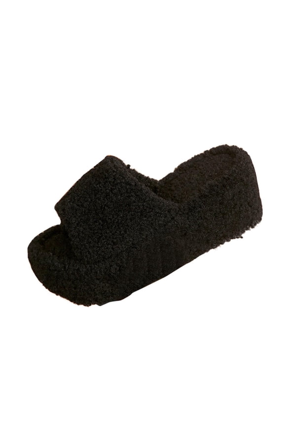Women's Open Toe Faux Fur Platform Slippers – Fluffy Cozy Indoor Outdoor Slip-On House Shoes