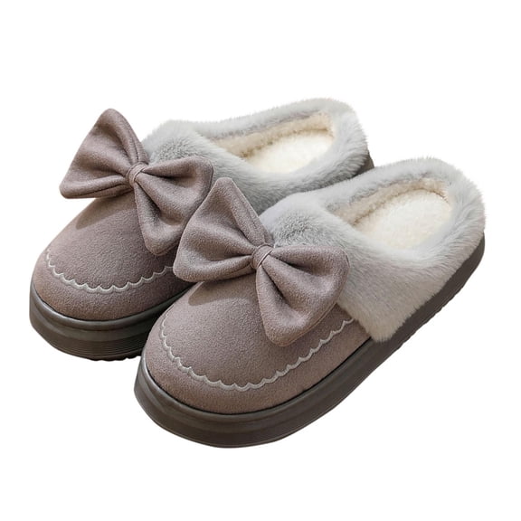 CHUMUD Women's Platform Slippers - Bow Accent Mules with Plush Lined Non-Slip Indoor Outdoor Slides, Cozy Winter House Shoes