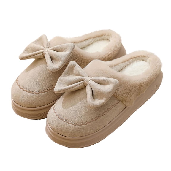 CHUMUD Women's Platform Slippers - Bow Accent Mules with Plush Lined Non-Slip Indoor Outdoor Slides, Cozy Winter House Shoes