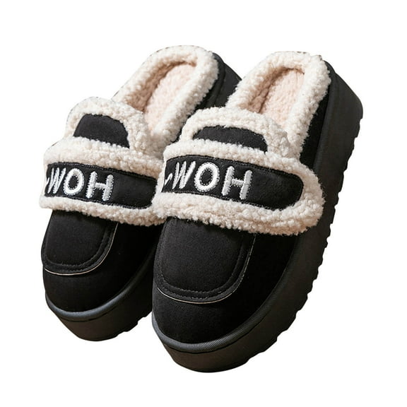 CHUMUD Women's Platform Slippers Mini Boots Letter Print with Plush Fleece Lining Fuzzy Slippers for Women Slip on Clogs