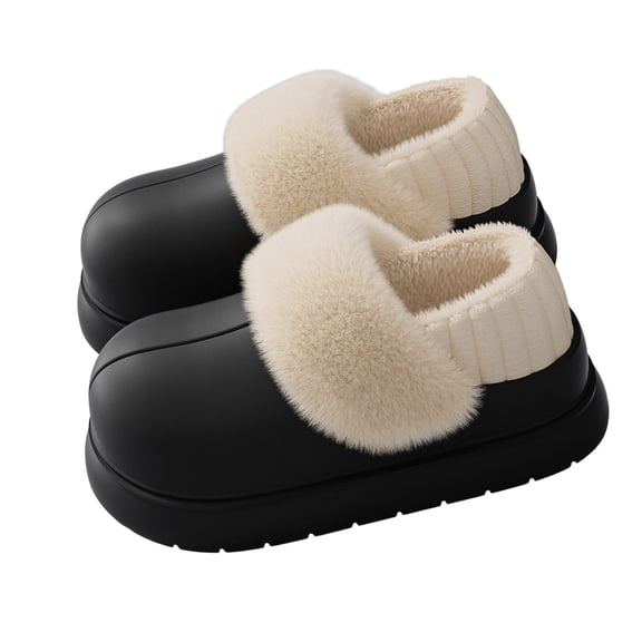CHUMUD Women's Platform Slippers with Furry Collar - Plush Lined Winter Mules, Warm Non-Slip Indoor Outdoor House Shoes