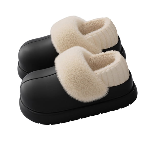 CHUMUD Women's Platform Slippers with Furry Collar - Plush Lined Winter Mules, Warm Non-Slip Indoor Outdoor House Shoes