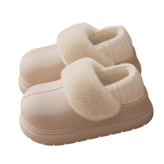 CHUMUD Women's Platform Slippers with Furry Collar - Plush Lined Winter Mules, Warm Non-Slip Indoor Outdoor House Shoes