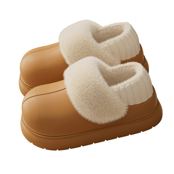 CHUMUD Women's Platform Slippers with Furry Collar - Plush Lined Winter Mules, Warm Non-Slip Indoor Outdoor House Shoes