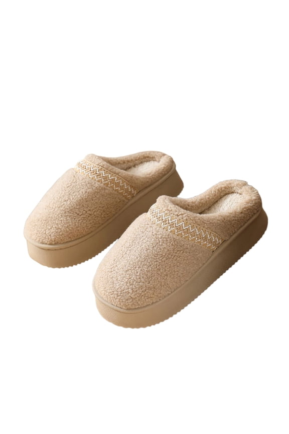 Women's Platform Slippers with Plush Fleece Lining - Braided Fuzzy Mini Boots Slip-On Clogs for Indoor Comfort
