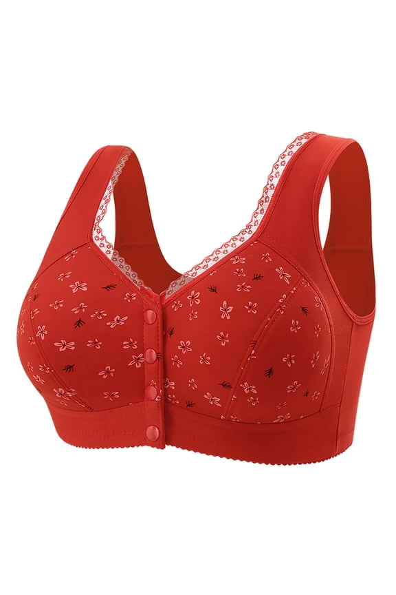 Women's Plus Size Front Hook Bralette Wirefree Bra Push Up with Lace, Sexy Everyday Tank Top Bra