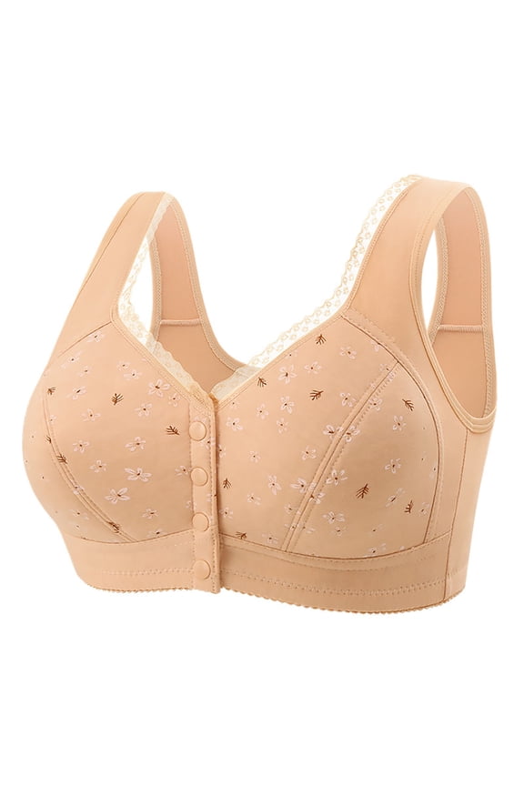 Women's Plus Size Front Hook Bralette Wirefree Bra Push Up with Lace, Sexy Everyday Tank Top Bra