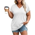 thumbnail image 1 of CHUMUD Women's Plus Size V-Neck T-Shirt Short Sleeve Side Slit Casual Top XL-5XL, 1 of 5