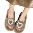 thumbnail image 1 of CHUMUD Women's Plush Open-Toe Slides with Love Heart Detail, Cozy Indoor Wide Fit Mules, Valentine Gift Slippers for Her, 1 of 9