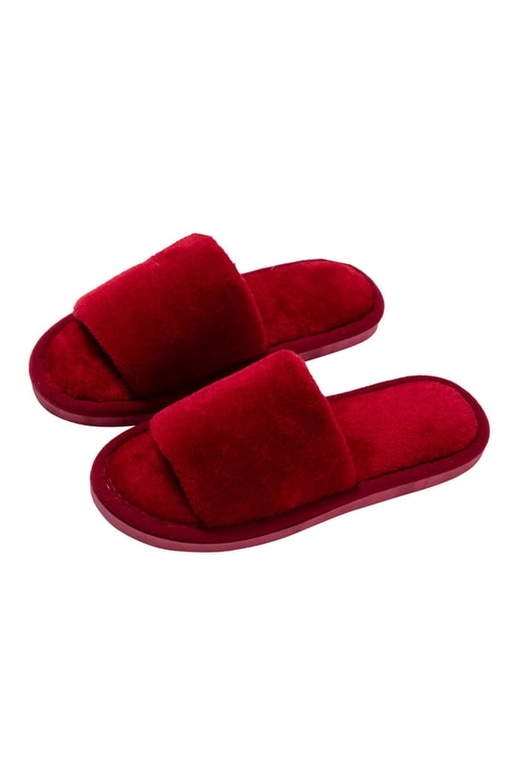 Women's Plush Open-Toe Slippers - Modern Fuzzy Indoor House Shoes, Cozy Non-Slip Winter Slides for Home & Lounge