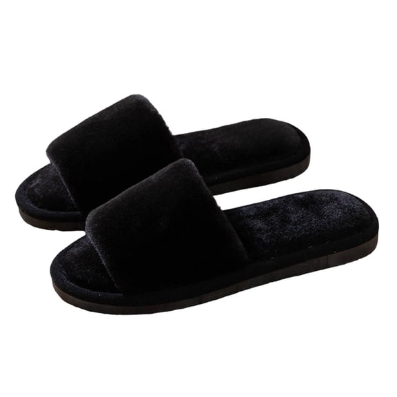 CHUMUD Women's Plush Open-Toe Slippers - Modern Fuzzy Indoor House Shoes, Cozy Non-Slip Winter Slides for Home & Lounge