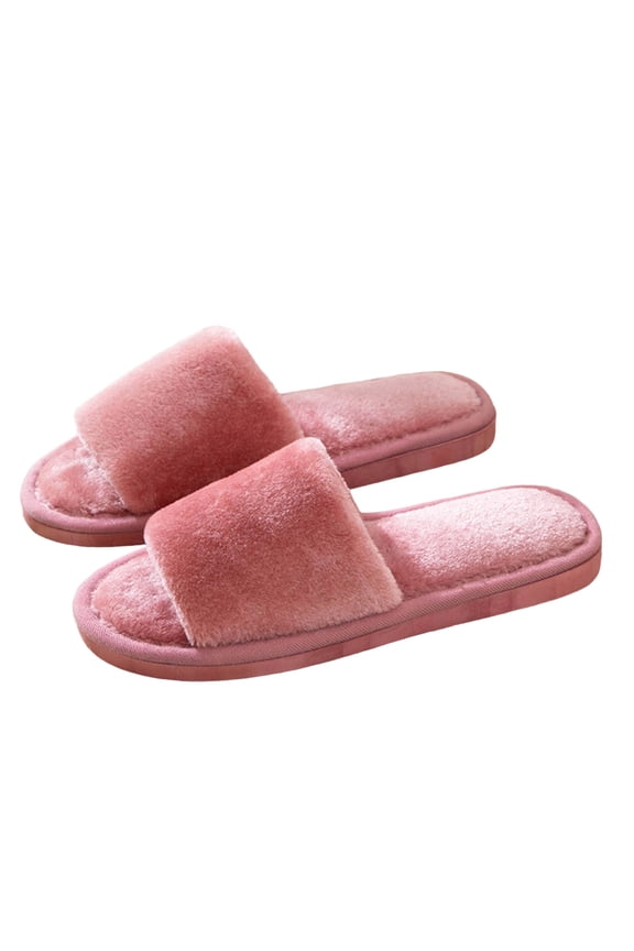 Women's Plush Open-Toe Slippers - Modern Fuzzy Indoor House Shoes, Cozy Non-Slip Winter Slides for Home & Lounge
