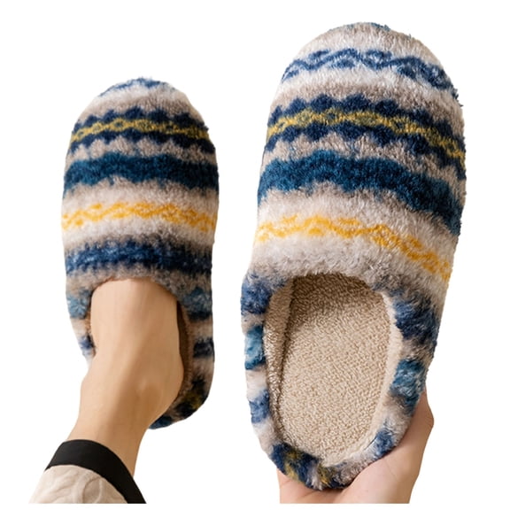 CHUMUD Women's Plush Striped Slippers - Soft Fleece Lined, Quiet Sole, Cozy Indoor House Shoes for Winter