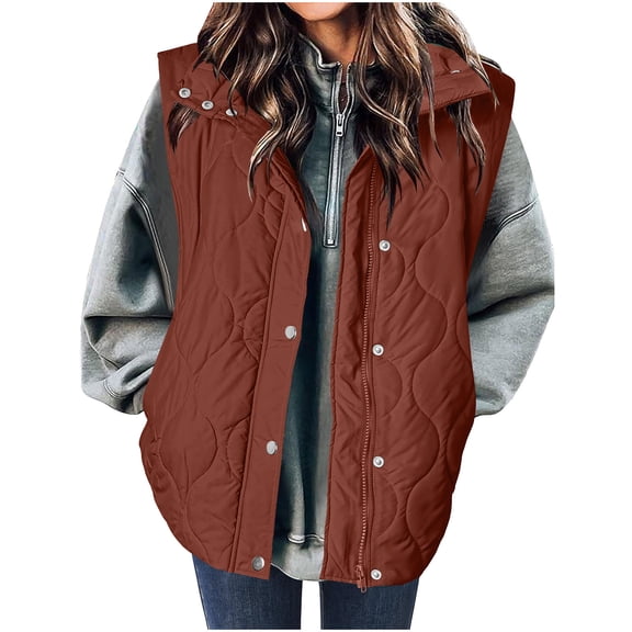 CHUMUD Women's Puffer Vest Lightweight Quilted Stand Collar Sleeveless Jackets Fall Winter 2025 Button Zip Up Padded Coat